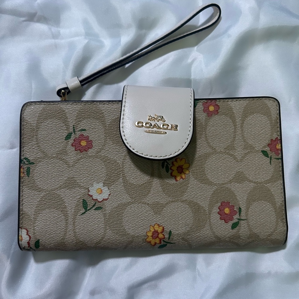 Coach Beige Floral Wristlet & Phone Case